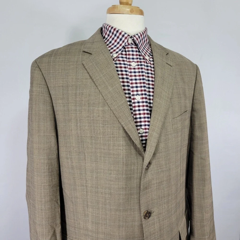 American Living Men's Sport Coat Blazer Three‎ Button Brown Glen Plaid Wool 44L